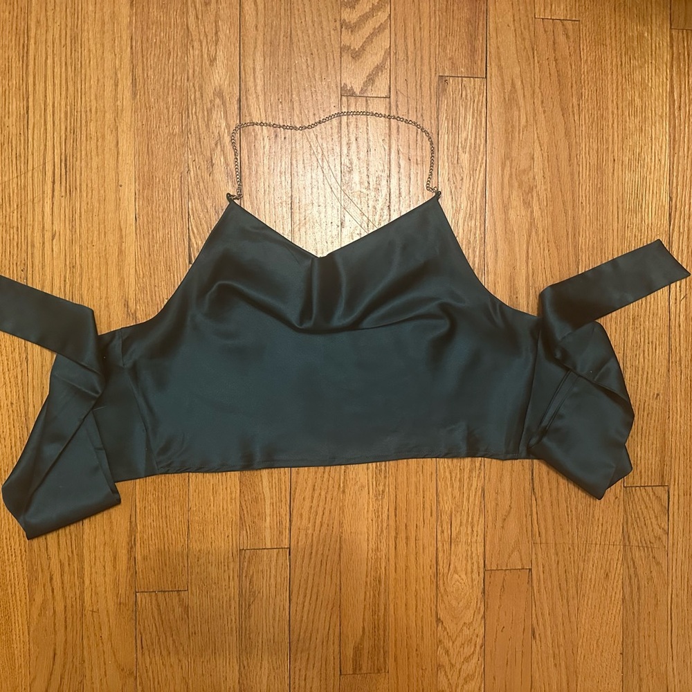 dark green satin halter top